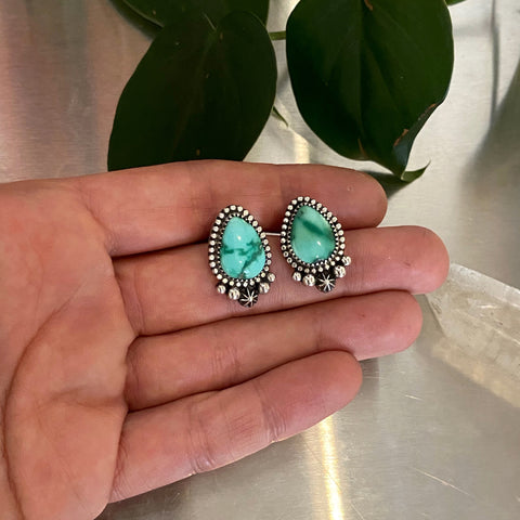 Celestial Turquoise Post Earrings- Emerald Valley Turquoise and Sterling Silver