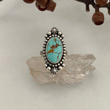 Celestial Turquoise Ring- Size 6- Hand Stamped Sterling Silver and Royston Turquoise