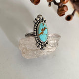 Celestial Turquoise Ring- Size 6- Hand Stamped Sterling Silver and Royston Turquoise