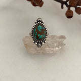 Celestial Turquoise Ring- Size 8.5- Hand Stamped Sterling Silver and Sierra Nevada Turquoise