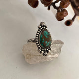 Celestial Turquoise Ring- Size 8.5- Hand Stamped Sterling Silver and Sierra Nevada Turquoise