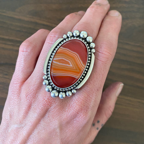 Large Agate Statement Ring- Sterling Silver and Banded Agate Finished to Size or as a Pendant