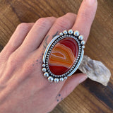 Large Agate Statement Ring- Sterling Silver and Banded Agate Finished to Size or as a Pendant