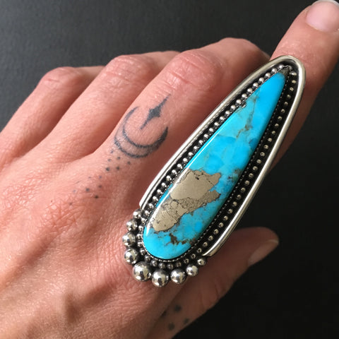 Huge Turquoise and Pyrite Talon Ring or Pendant- Sterling Silver and Kingman Turquoise- inished to Size