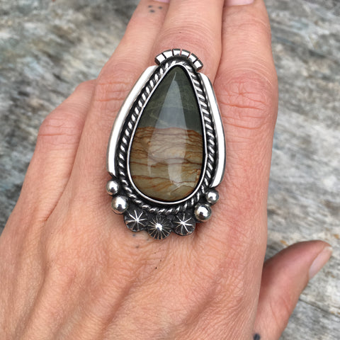 Large Celestial Cripple Creek Jasper Ring or Pendant- Sterling Silver and Picture Jasper- Finished to Size