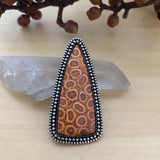 Huge Fossilized Coral Ring or Pendant- Sterling Silver and Orange Fossil Coral- Finished to Size