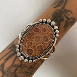 Huge Fossilized Coral Cuff Bracelet- Sterling Silver and Fossil Coral Statement Cuff