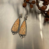 Large Celestial Dangly Earrings- Fossilized Coral and Sterling Silver