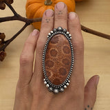 Huge Fossilized Coral Celestial Ring or Pendant- Sterling Silver and Fossil Coral- Finished to Size