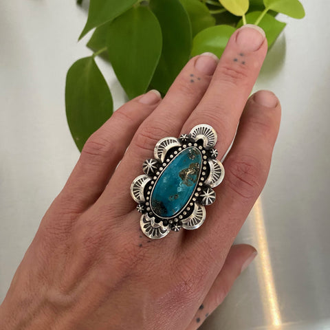 The Cosmos Ring- Morenci II Turquoise and Sterling Silver- Finished to Size or as a Pendant