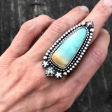 Blue Opal Petrified Wood Statement Ring or Pendant- Sterling Silver and Indonesian Opalized Petrified Wood- Finished to Size
