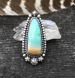 Blue Opal Petrified Wood Statement Ring or Pendant- Sterling Silver and Indonesian Opalized Petrified Wood- Finished to Size