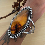 Huge Amber Cuff Bracelet- Sterling Silver and Mayan Amber Statement Cuff