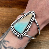 Large Beachy Blue Opal Petrified Wood Cuff- Sterling Silver and Indonesian Opalized Wood Statement Cuff