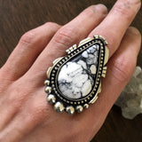 Large White Buffalo Statement Ring- Sterling Silver and White Buffalo - Finished to Size or as a Pendant