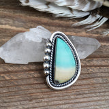 Blue Opal Petrified Wood Ring or Pendant- Sterling Silver and Indonesian Opalized Petrified Wood- Finished to Size