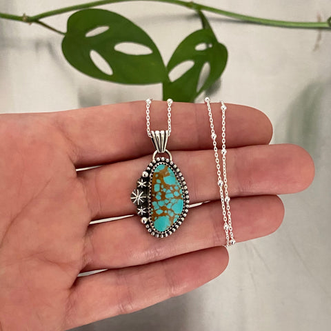 Dainty Turquoise Celestial Necklace- Sterling Silver and Royston Turquoise- 18" Chain
