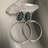 Large Daisy Hoop Earrings- Hachita Turquoise and Sterling Silver