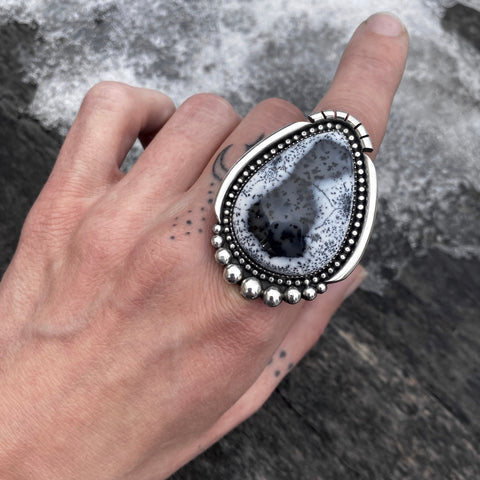 Huge Dendritic Opal Ring- Sterling Silver and Dendritic Opal- Finished to Size or as a Pendant