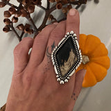 Huge Diamond Shaped Statement Ring or Pendant- Petrified Palm Root and Sterling Silver- Finished to Size
