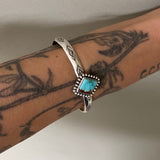Stamped Wide Stacker Cuff- Sterling Silver and Royston Turquoise Bracelet- Size S/M