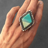 Large Blue Opal Petrified Wood Ring or Pendant- Sterling Silver and Indonesian Opalized Wood- Finished to Size