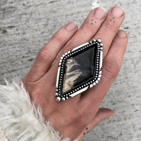 Made-to-Order Petrified Palm Root Diamond-Shaped Statement Ring