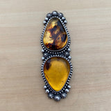 Huge 2-Stone Amber Celestial Ring- Sterling Silver and Mayan Amber - Finished to Size