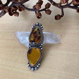 Huge 2-Stone Amber Celestial Ring- Sterling Silver and Mayan Amber - Finished to Size