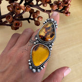 Huge 2-Stone Amber Celestial Ring- Sterling Silver and Mayan Amber - Finished to Size