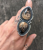 Huge Two-Stone Petrified Palm Root RIng- Sterling Silver and Palm Root- Finished to Size