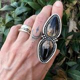 Huge 2 Stone Petrified Palm Root Statement Ring- Heavyweight Sterling Silver and Indonesian Palm Root- Finished to Size