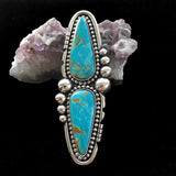 Huge Two-Stone Turquoise Ring- Sterling Silver and Kingman Turquoise- Finished to Size or as a Pendant