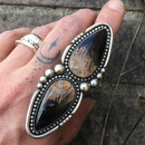 Huge 2 Stone Petrified Palm Root Bubble Ring- Heavyweight Sterling Silver and Indonesian Palm Root- Finished to Size