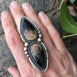 Huge 2 Stone Petrified Palm Root Bubble Ring- Heavyweight Sterling Silver and Indonesian Palm Root- Finished to Size