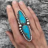 Huge Two-Stone Turquoise Ring- Sterling Silver and Kingman Turquoise- Finished to Size or as a Pendant