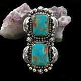 Huge Two-Stone Turquoise Overlay Ring- Sterling Silver and Kingman Turquoise- Finished to Size or as a Pendant