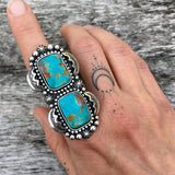 Huge Two-Stone Turquoise Overlay Ring- Sterling Silver and Kingman Turquoise- Finished to Size or as a Pendant