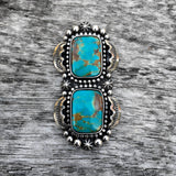 Huge Two-Stone Turquoise Overlay Ring- Sterling Silver and Kingman Turquoise- Finished to Size or as a Pendant