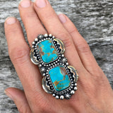 Huge Two-Stone Turquoise Overlay Ring- Sterling Silver and Kingman Turquoise- Finished to Size or as a Pendant