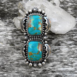 Huge Two-Stone Turquoise Overlay Ring- Sterling Silver and Kingman Turquoise- Finished to Size or as a Pendant