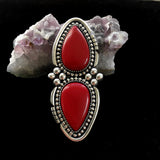 Large Two-Stone Rosarita Ring- Sterling Silver and Red Rosarita- Finished to Size or as a Pendant