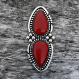 Large Two-Stone Rosarita Ring- Sterling Silver and Red Rosarita- Finished to Size or as a Pendant