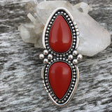 Large Two-Stone Rosarita Ring- Sterling Silver and Red Rosarita- Finished to Size or as a Pendant