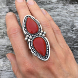 Large Two-Stone Rosarita Ring- Sterling Silver and Red Rosarita- Finished to Size or as a Pendant