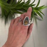 Dune Ring Size 9- Sterling Silver and Picture Jasper- Hand Stamped Band