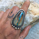 Large Easter Blue Ribbon Turquoise Ring- Sterling Silver and Easter Blue Turquoise Statement Ring- Finished to Size or as Pendant