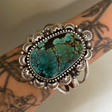 The Electra Cuff- Size L/XL- Bamboo Mountain Turquoise and Sterling Silver Bracelet