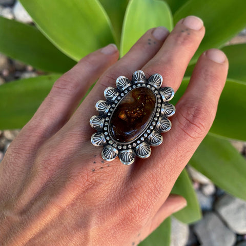 The Embers Ring- Fire Agate and Sterling Silver- Finished to Size or as a Pendant