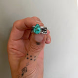 Chunky Stamped Sterling Silver Ring- Emerald Valley Turquoise- Size 5.75-6